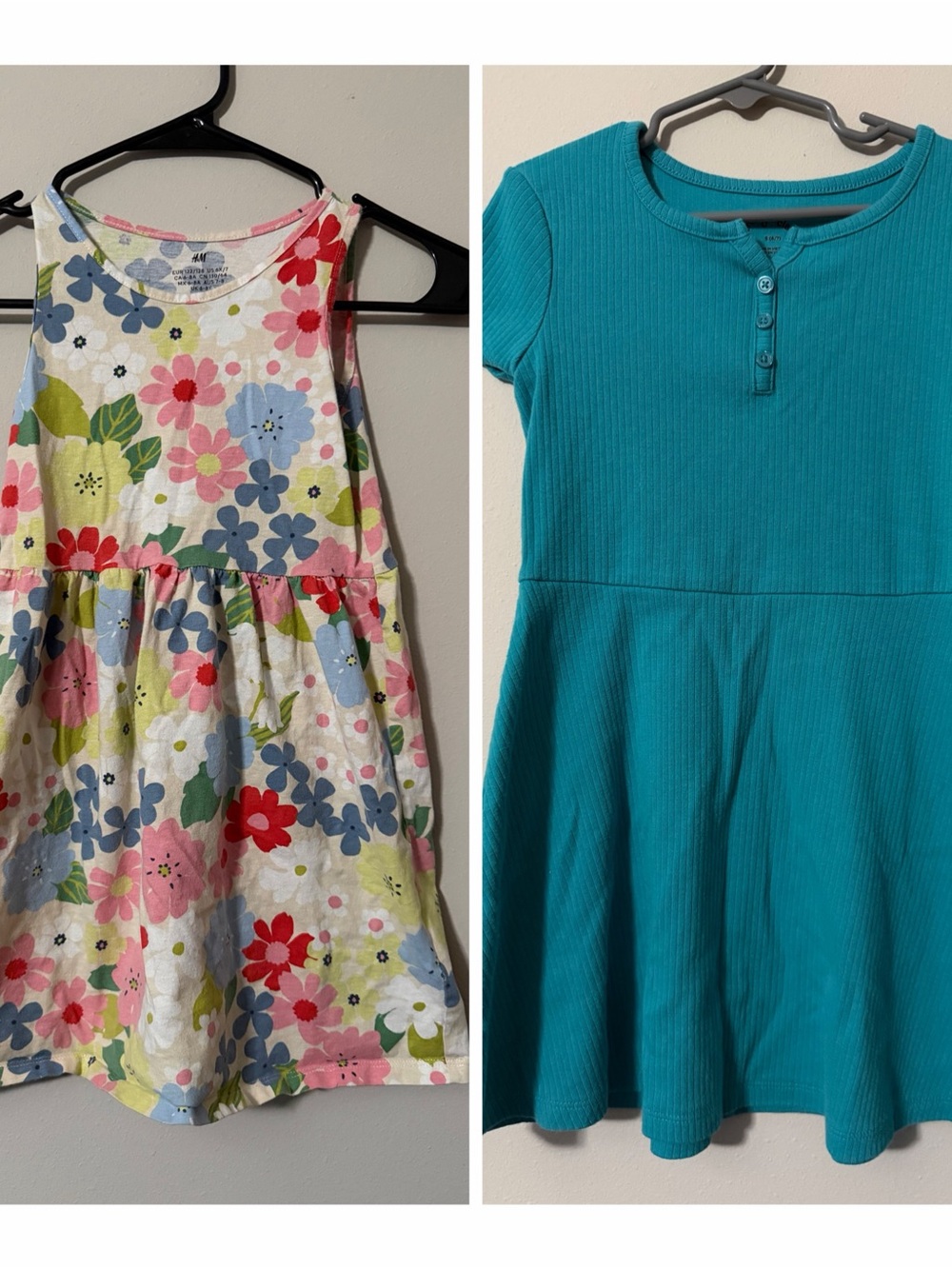 Art Class & H&M Dress Bundle Girls Size 6/7 Floral Dress & Teal Ribbed Dress
